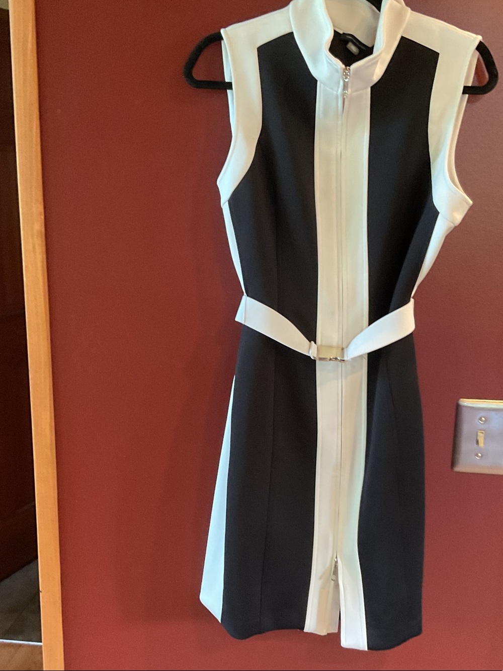 Tommy Hilfiger Black and White Zip-Front Colorblock Mini Dress